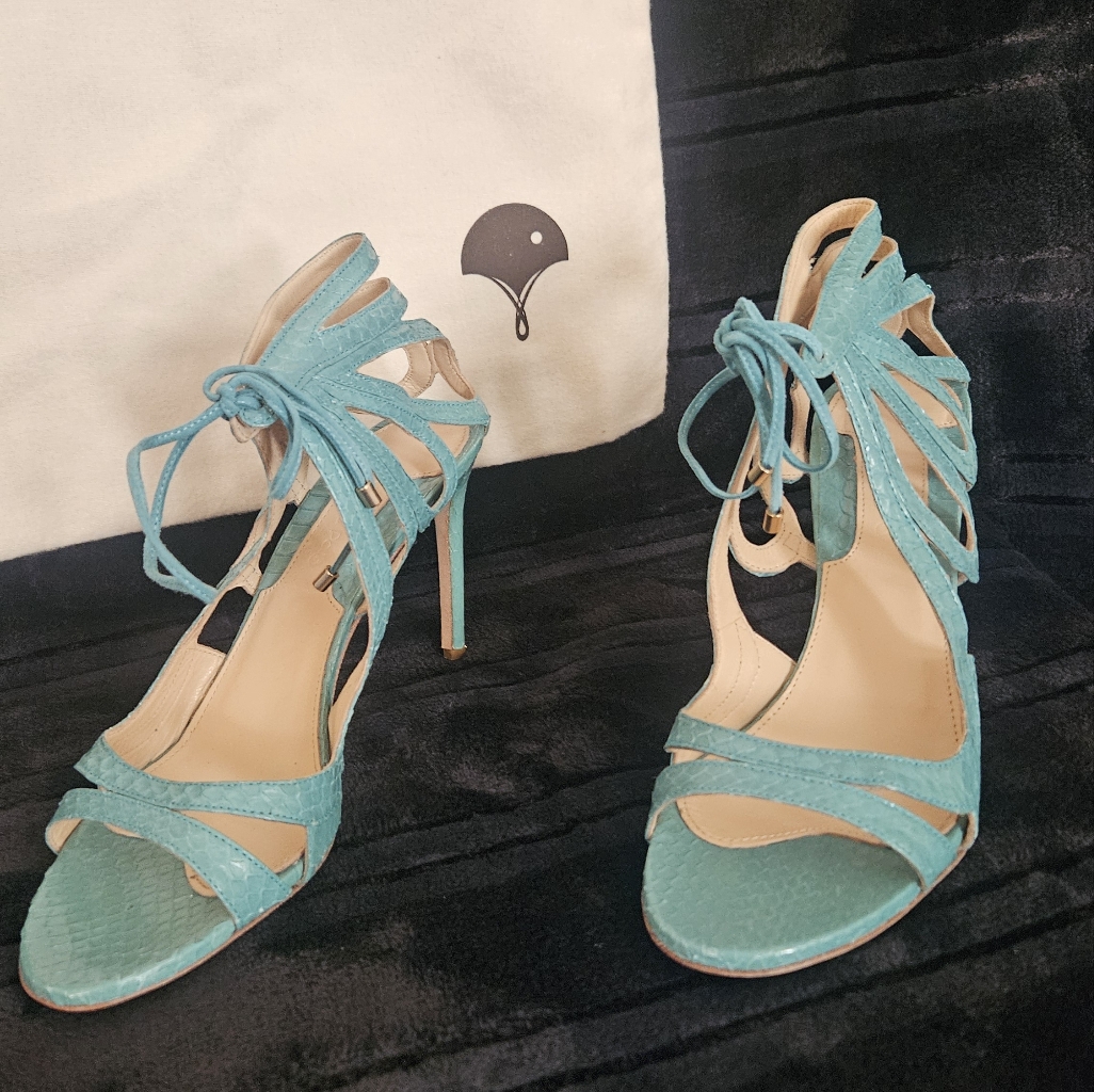 Chelsea Paris Aqua Snakeskin Heels Size 38